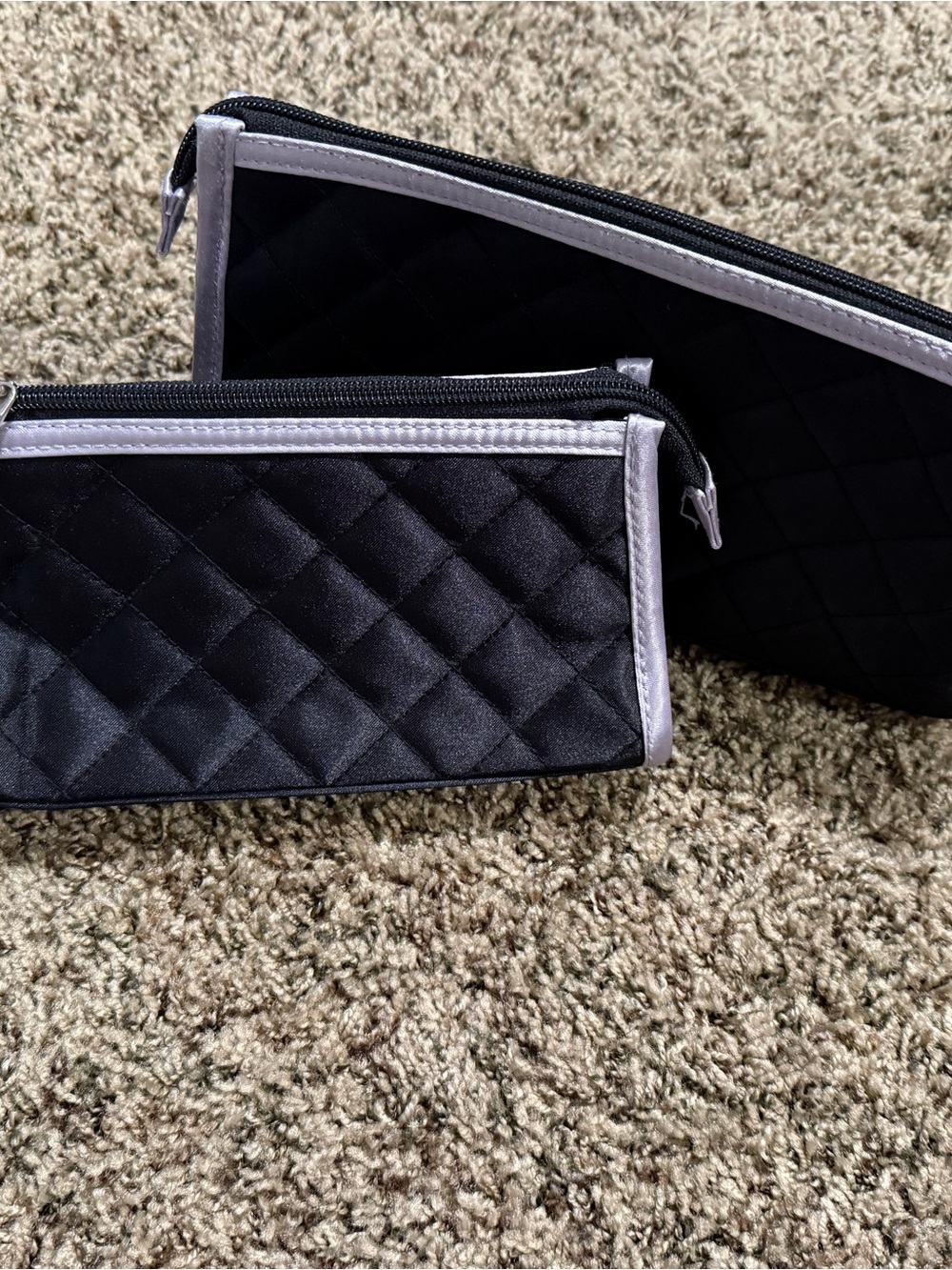 Quilted Black and Silver Cosmetic Pouch Set